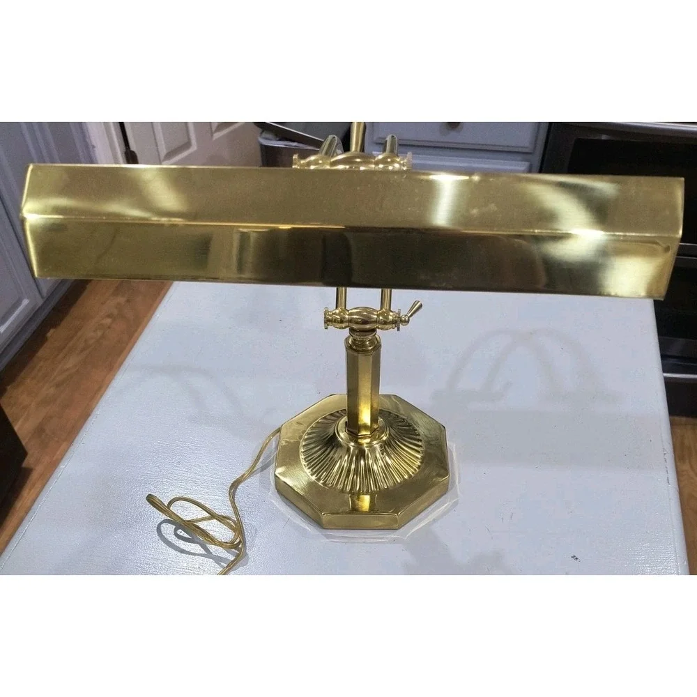 Vintage Polished Brass Bankers Desk Lamp Adjustable Swing Arm Piano Gold